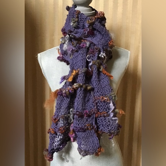 Hand knit w/ hand spun wool accent scarf - Picture 1 of 2